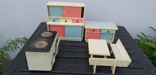 Puppenküche 50 er Jahre Pastellfarben Küchenschrank, Kästchen, Ofen, Eckbank ,Ti