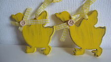 2 Enten--Ente/Gans--Holz Hänger-gelb-Landhaus-shabby-Hänge-Dekoration-Frühling *