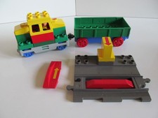 Elektrische Lego Duplo Eisenbahn, Zug, Lok mit Waggon, Stopschiene, Codestein