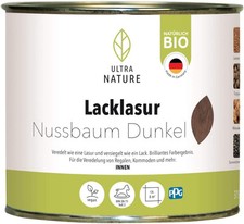 ULTRA NATURE Lacklasur 0,375L, Nussbaum dunkel Holzlack Holzlasur Möbellack