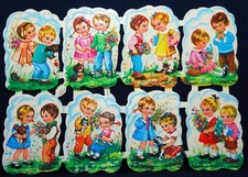 Glanzbilder, Oblaten,  Bogen Nr.  98-108, Logo  "Krüger" -Kinderpärchen- Vintage