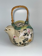 Antik Teekanne Japan Meiji Banko Period Quail Crane Teapot Wachtel Kranich .