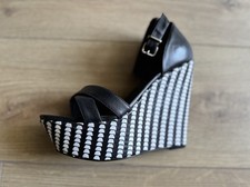 Pour le Victoire Plateau Sandalette Keilabsatz Leder Schwarz Weiß 37