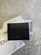 Dior Kartenetui Jacquard Oblique schwarz mit schwarzem Kalbsleder Granulat