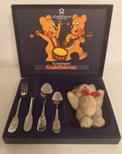 AUERHAHN Silbermanufaktur Kinderbesteckt Goldbären 4 tlg. Blau Haribo Neuwertig