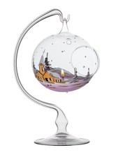 Windlicht- Teelichtkugel Glas mit Glasständer mundgeblasen handbemalt  Lauscha