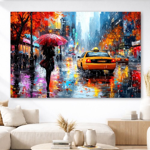 Leinwandbild stadt regen taxi - leinwandbild,