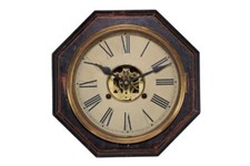 Große antike Schuluhr Wanduhr französisch 2.H.19.Jh mechanisch oktogonal D36cm