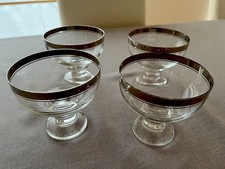 Vintage 4 Gläser, Sektschalen, Dessertschalen mit silberfarbenem Rand