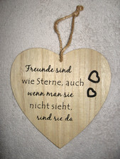 Wand Holz Schild Spruch zum Aufhängen in Herz Form Deko "Freunde sind wie Sterne