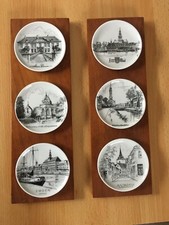 2 Wandbilder - 3 Porzellan Teller mit Ostfriesland Motiven  auf 1 Teakholzbrett