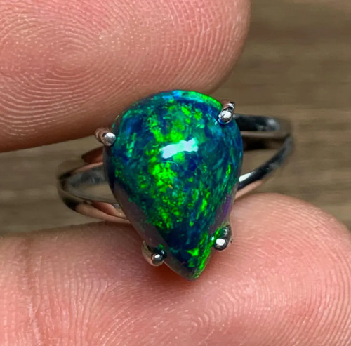 Natürlicher schwarz opal - schwarz, ring