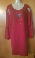 SOGO Kleid Rot Strasssteine Elegant Rückenfrei Langarm Neu Gr. M