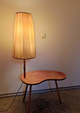 Nierentisch mit Leuchte mit konischem Plisseeschirm, 50er Jahre