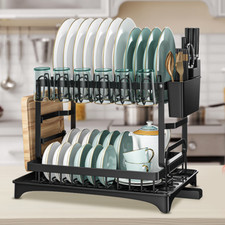 Abtropfgestell Geschirrtrockner mit 2 Etagen Geschirrständer Tassenhalter NEU