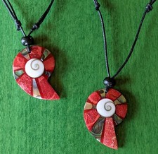 Handgefertigte Shiva Auge Kette Muschel Perlmutt Horn Koralle Amulett Anhänger 