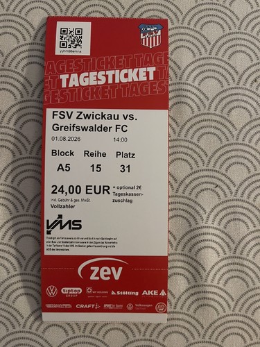 Sammlerticket fsv zwickau - sammlerticket, vs