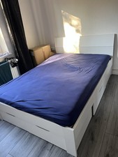 IKEA Brimnes Bett, 4 Schubladen, Weiß, Lattenrost, Regal-Kopfteil, 140x200 Cm