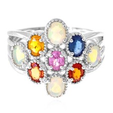 Cavill Damen Ring Sterlingsilber 1,32ct Saphir Opal Blüten Echtschmuck-
