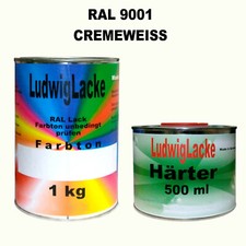 RAL 9001 Cremeweiß 1,5 kg SET Seidenmatt Lack & Härter Acryllack Profi