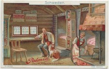 64/261 SAMMELBILD ALTE ZEITEN SCHWEDEN STANDUHR BETTEN KAMIN HUND EINRICHTUNG