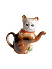 Teekanne Katze Asia Winkekatze Milchkanne Kaffeekanne Braun Porzellan 