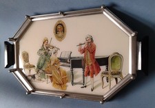Art Deco Tablett mit Hinterglasmalerei - Musikalisches Trio - um 1920