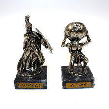 ⚔️ Leonidas & Atlas Figuren ⚔️ Metall auf Marmorsockel • Griechische Mythologie