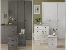 Homelife Chesterfield 4tlg Schlafzimmer Set 3-türig Kleiderschrank Schubladen Set Grau Weiß
