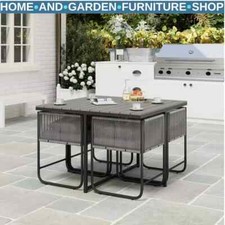 4-Sitzer Rattan Würfel Garten Essgruppe mit Kissen und Tisch für Outdoor Grau