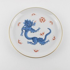 MEISSEN Porzellan Teller Mingdrache blau 1. Wahl Goldrand Durchmesser ca 17,5 cm
