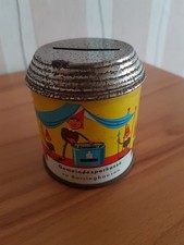 Alte Sparkassen Spardose aus Metall mit Wichtelmotiven ca.1965
