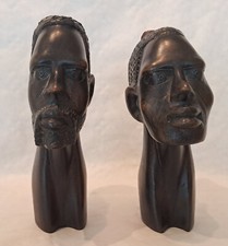 2  Afrikanische Büsten Skulptur Holz Mann + Frau  Ebenholz Handgefertigt