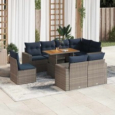 vidaXL 9-tlg. Garten-Sofagarnitur mit Kissen Schwarz Poly Rattan