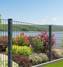 Doppelstabmattenzaun Set inkl. Pfosten, Flacheisenleiste 8/6/8 mm grün/anthrazit