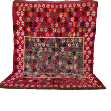 Handgefertigter Marokkanischer Rot Teppich Boujad Rosa Blau Blumen Berber...