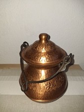 schöner Kupferkessel mit Deckel zur Deko, 27 x 20 cm, gebr.