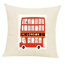 Kissenbezug Leinen bedruckte Kissenhülle Deko"LONDON RED BUS" 40x40 cm
