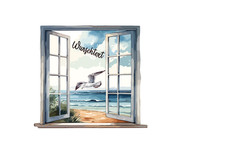 Fensterausblick mit Möwe und