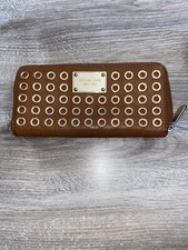 Michael Kors Geldbörse Portemonnaie Leder Niete Braun Cognac Gold 20 x 10cm