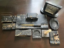 Schreibtischgarnitur Schreibset Art Deco Marmor Uhr Briefständer Brieföffner