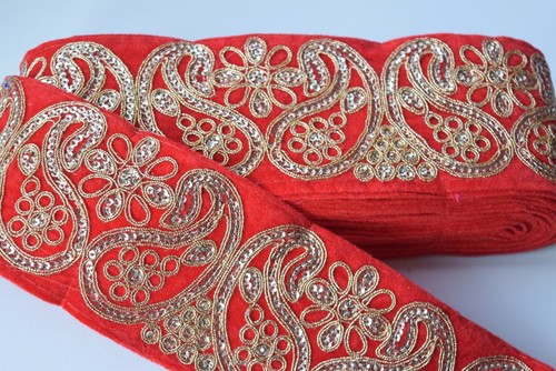 Indische breite rote samt - breite, gold