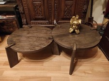 FineBuy Couchtisch Set Rund Holz Massiv Wohnzimmertisch 2 teilig Beistelltisch