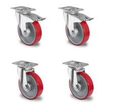 Transportrollen 80 100 125 160 200mm Polyurethan Rad Schwerlast Rollenlager Satz