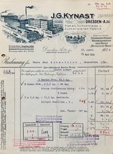Dresden, histor. Rechnung der Schokoladen-Fabrik J.G.Kynast, 1939