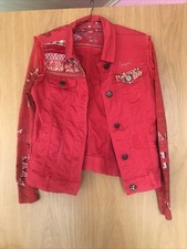 desigual jeansjacke Rot 38 Used Effekt Gestrickte Ärmel