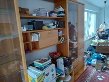 Wohnzimmer Anbauschrankwand, Buche Farbe, Massiv, mit 2 Vitrinen und TV Fach