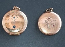 2 x Art Deco Vergoldete Locket  Saphir? Anhänger Foto Medaillon Jugendstil 