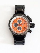 Königswerk Flieger Metal-Armband-Uhr Chronograph Analog Schwarz Orange wie NEU