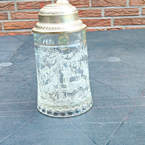 Glas bierkrug mit - glas-bierkrug, zinndeckel